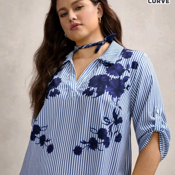 SHEIN Blue Floral Striped Swim Cover-Up - Picture 7 of 7
